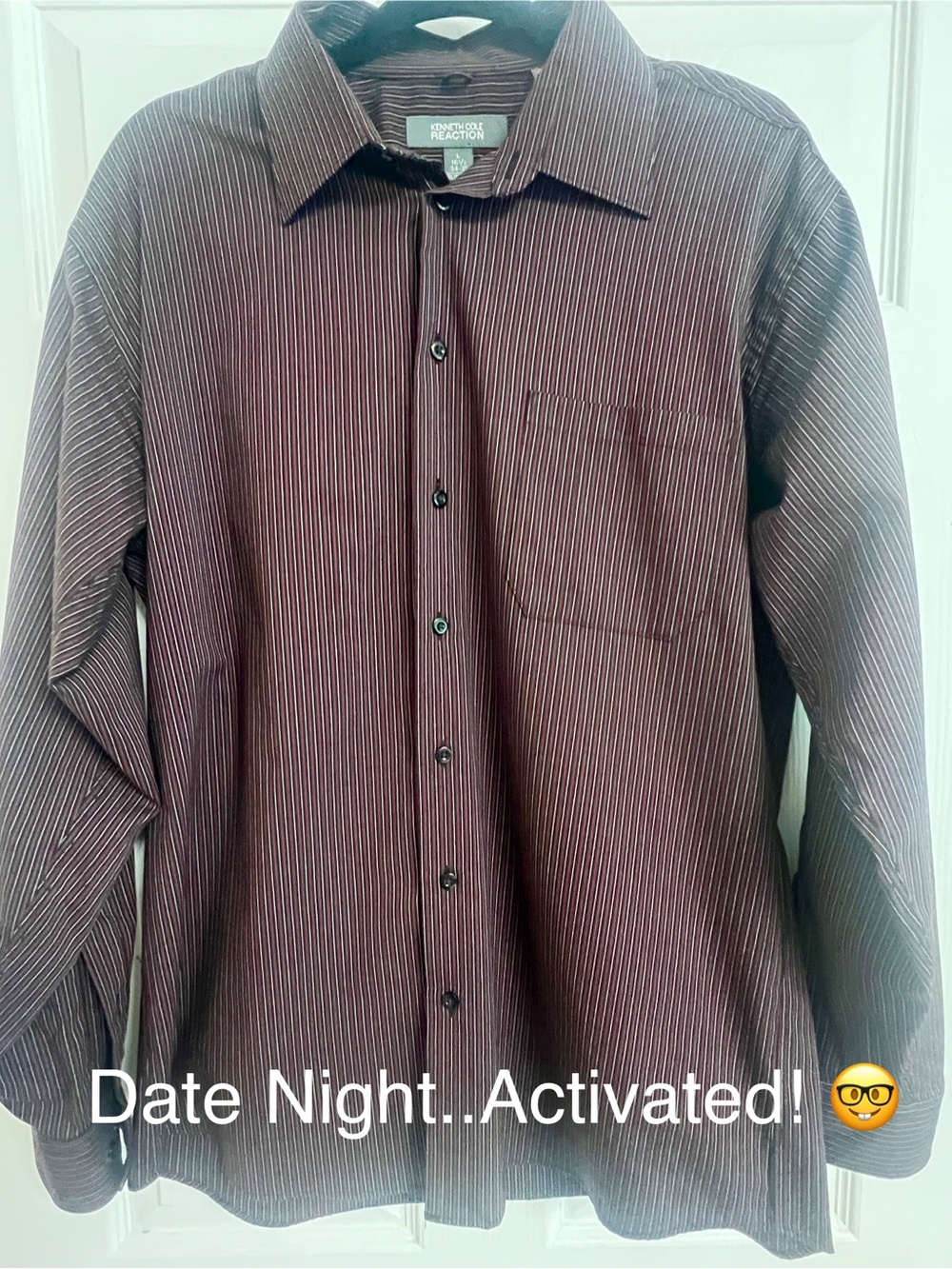 Kenneth Cole Reaction Men's Burgundy Pinstripe Dress Shirt Size L -16 1/2 34-35